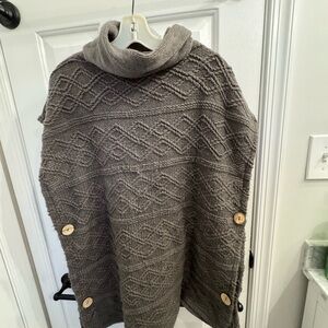 Gay-Brown Knit Poncho with Button Accents
